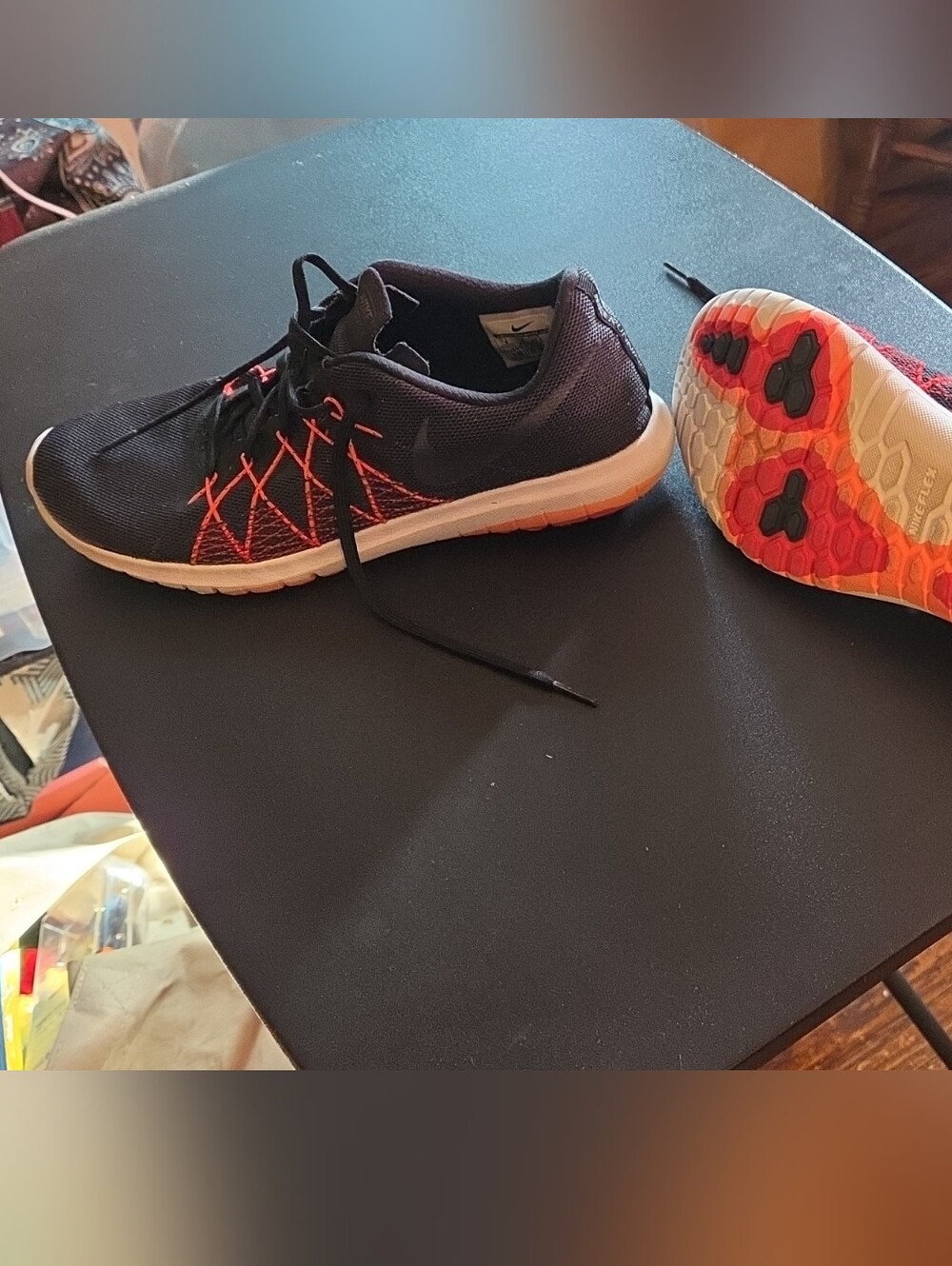 Nike Mens Flex Fury Black Running Shoes with Orange Accents